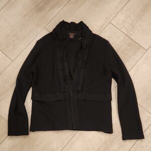 Alison Sheri Brand Black Cardigan with Ruffle Trim Womens XL